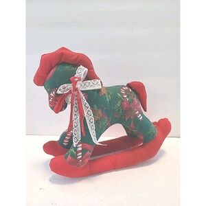 Victorian‎ 1994 Rocking Horse Stuffed Vintage Green Red Christmas Plush 9"
